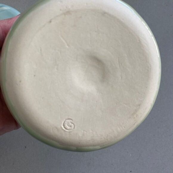 Mid Century Modern Light Green and Teal Ceramic Bowl with Lid - Picture 7 of 7